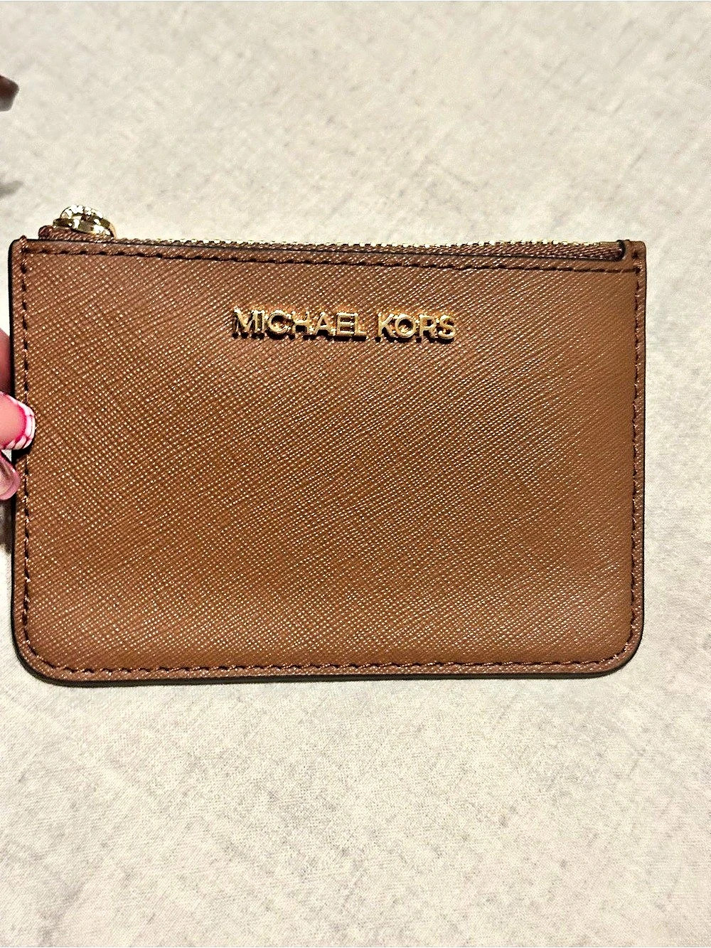 Michael Kors Jet Set Travel Leather Brown Zip Card Holder NWT